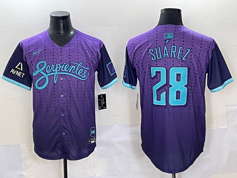 Men 2025 Arizona Diamondback #28 Suarez Purple Joint Name Nike MLB Jersey style 5->arizona diamondback->MLB Jersey